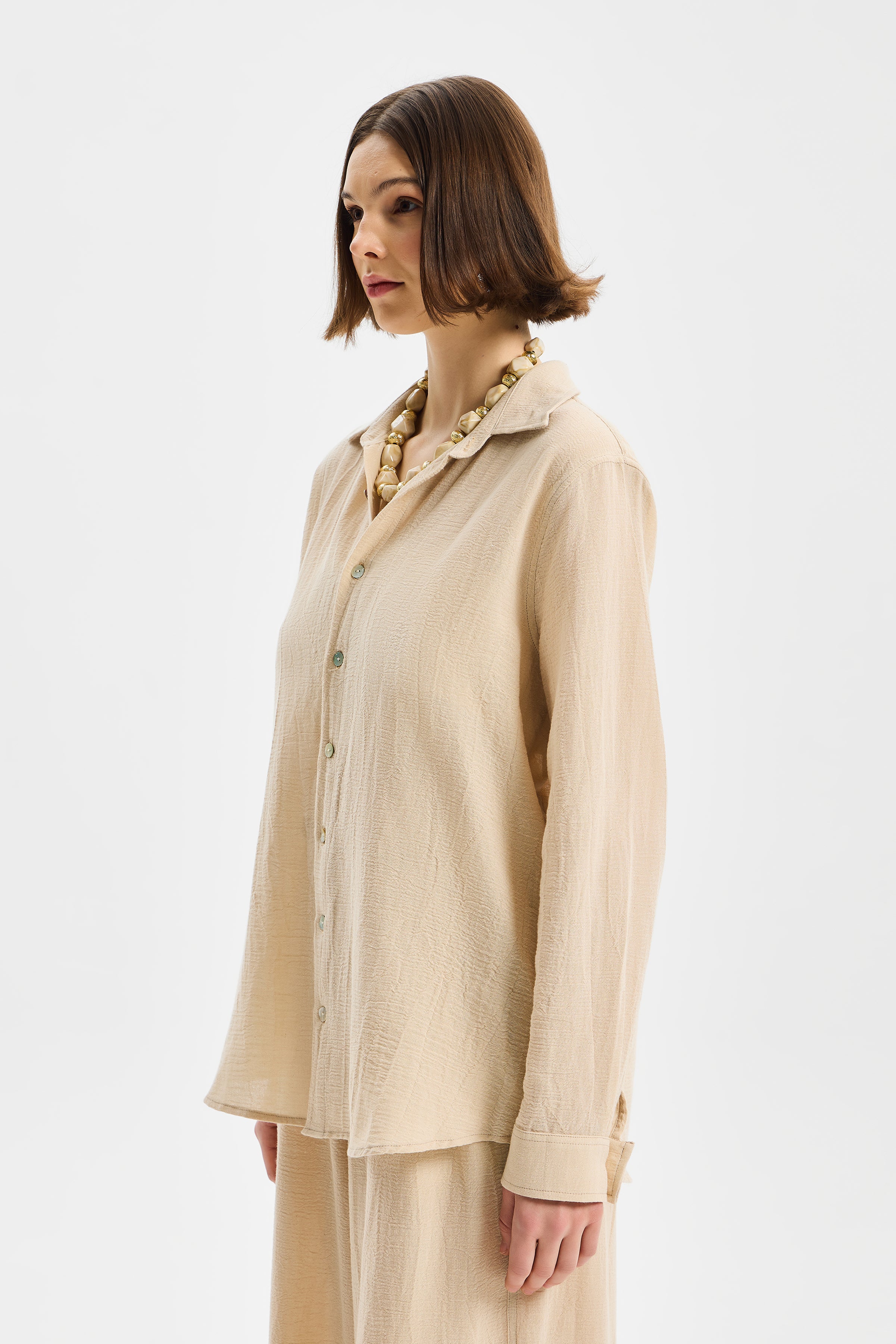 Amplia Oversize Kadın Gömlek Taş Rengi