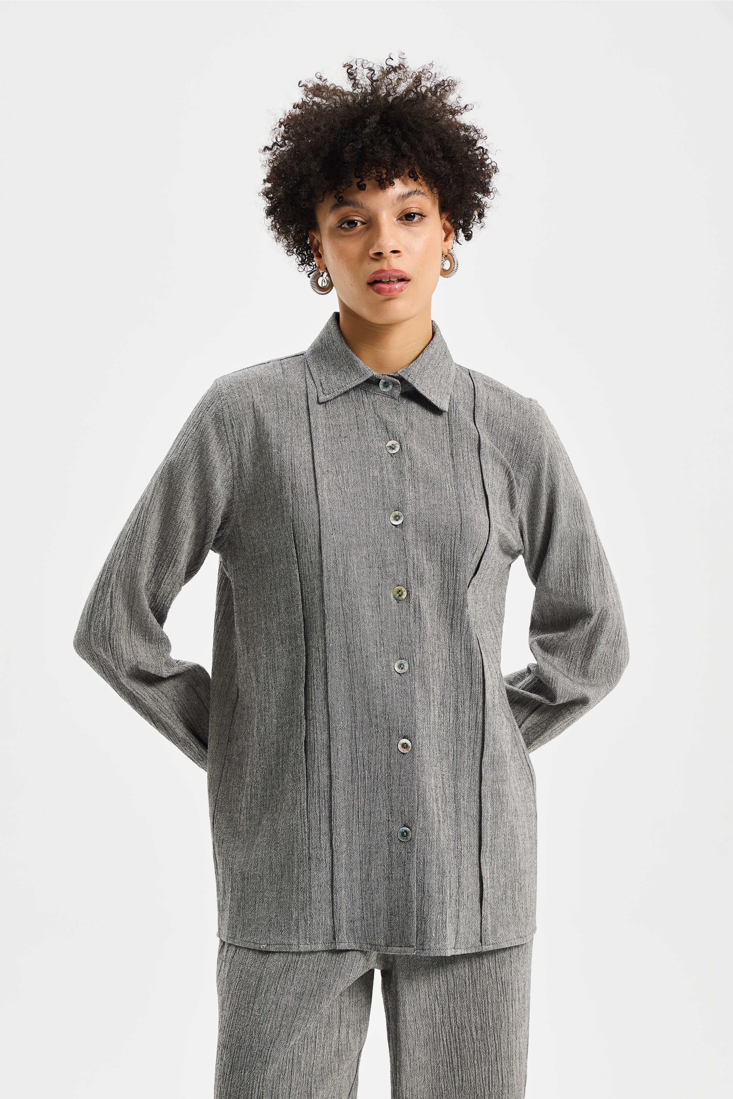 Spine Kadın Spor Dikiş Gömlek Antrasit Siyah