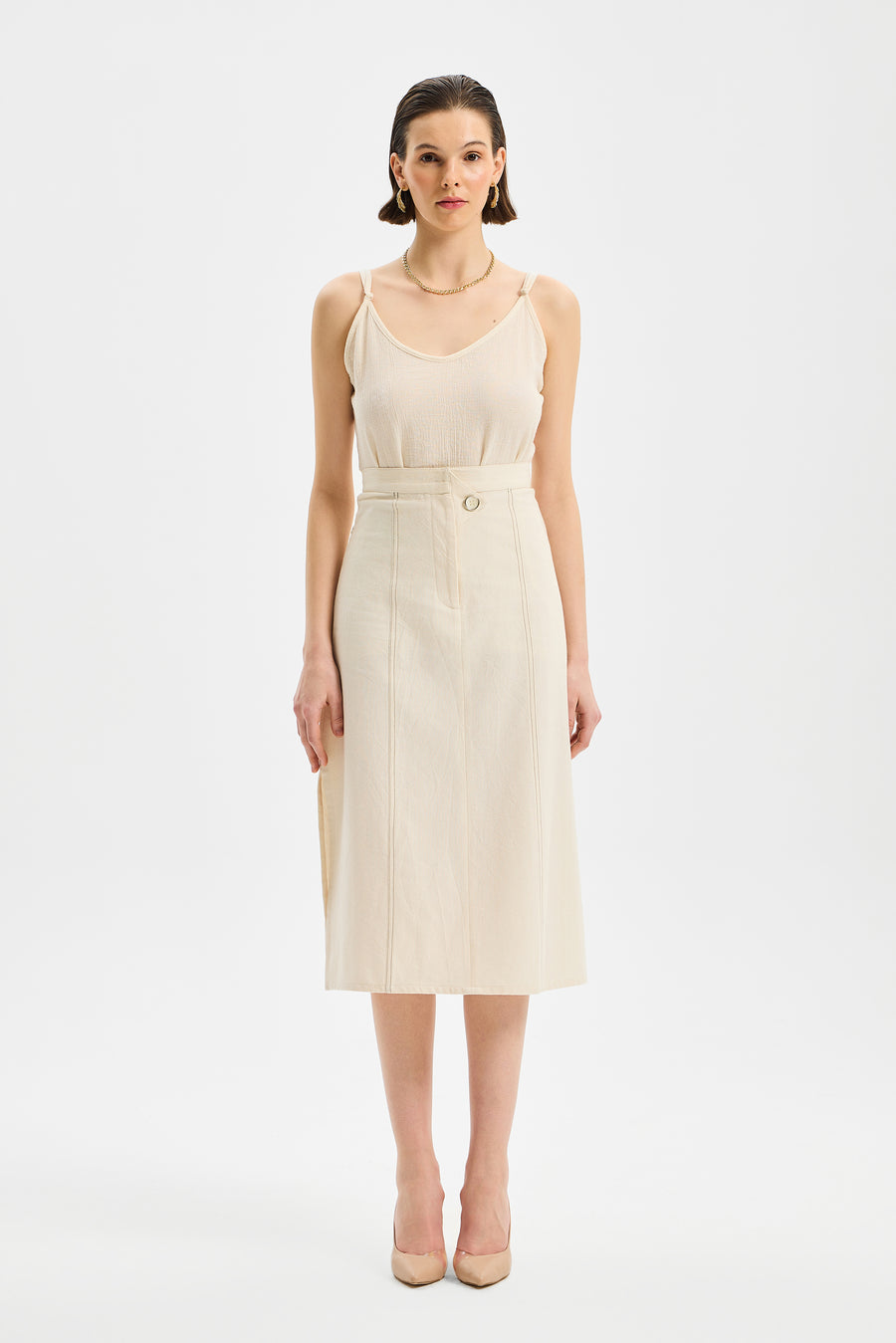 Axis Midi Slim Skirt Ecru