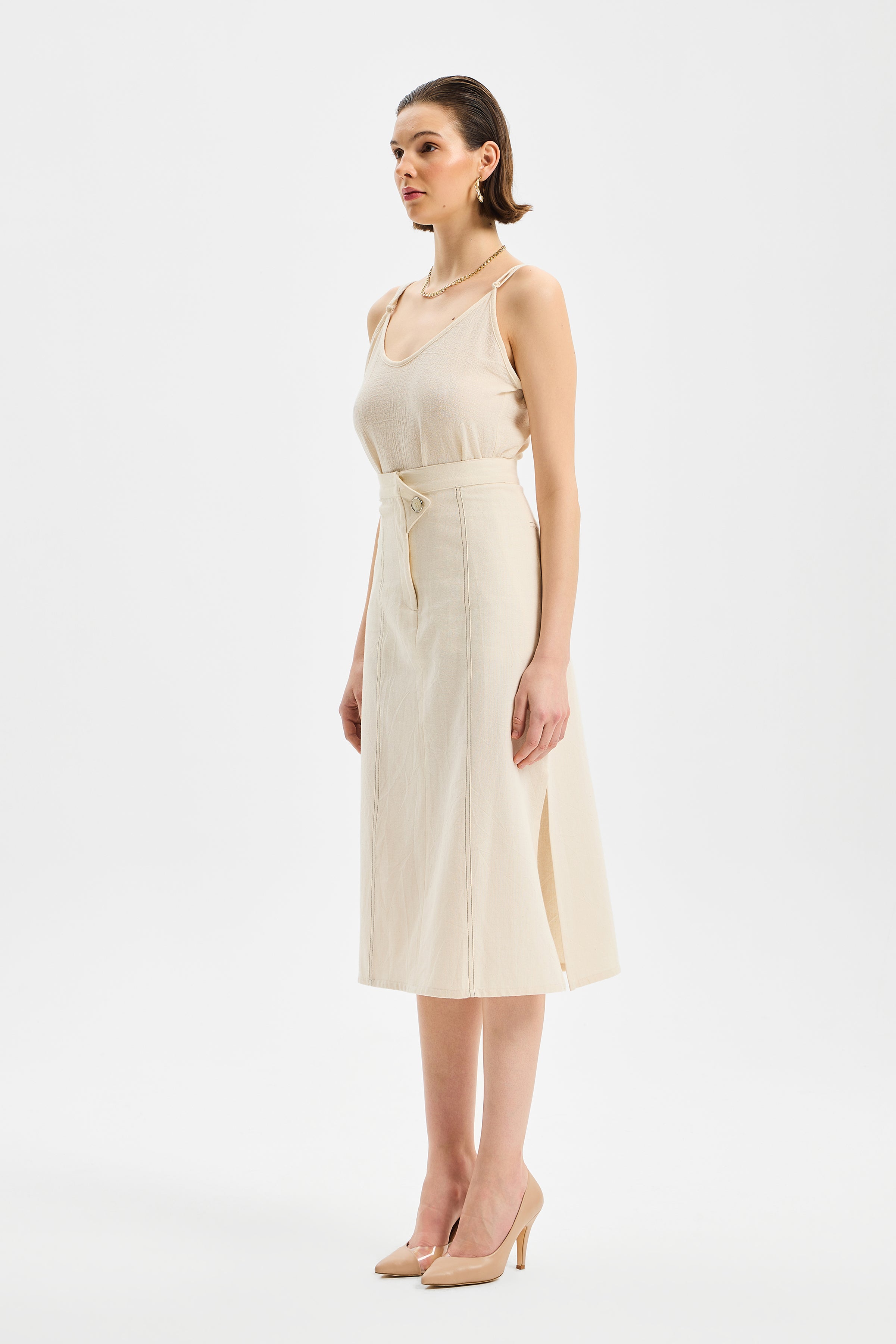 Axis Midi Slim Skirt Ecru