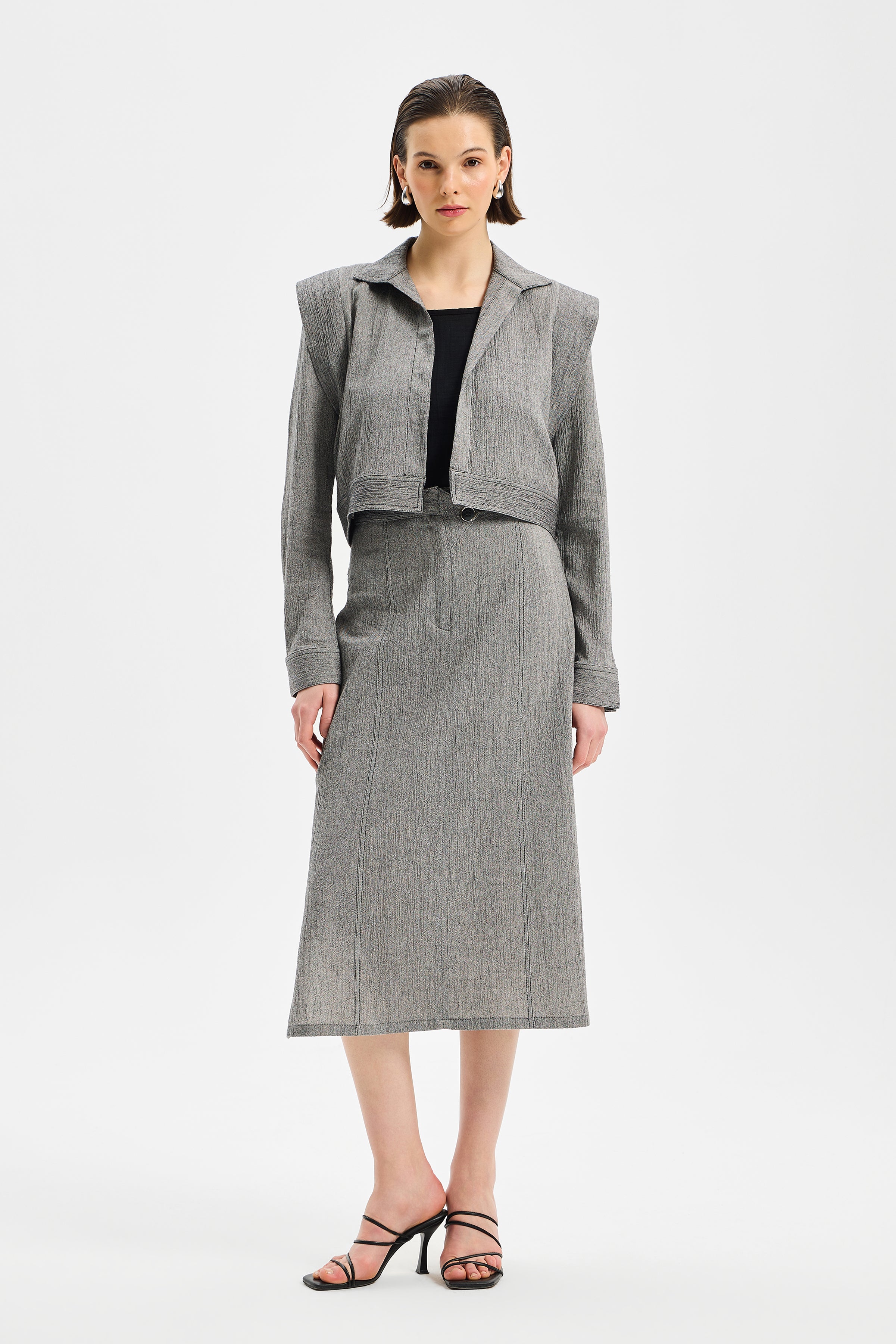 Frame Kadın Kısa Ceket Antrasit Siyah