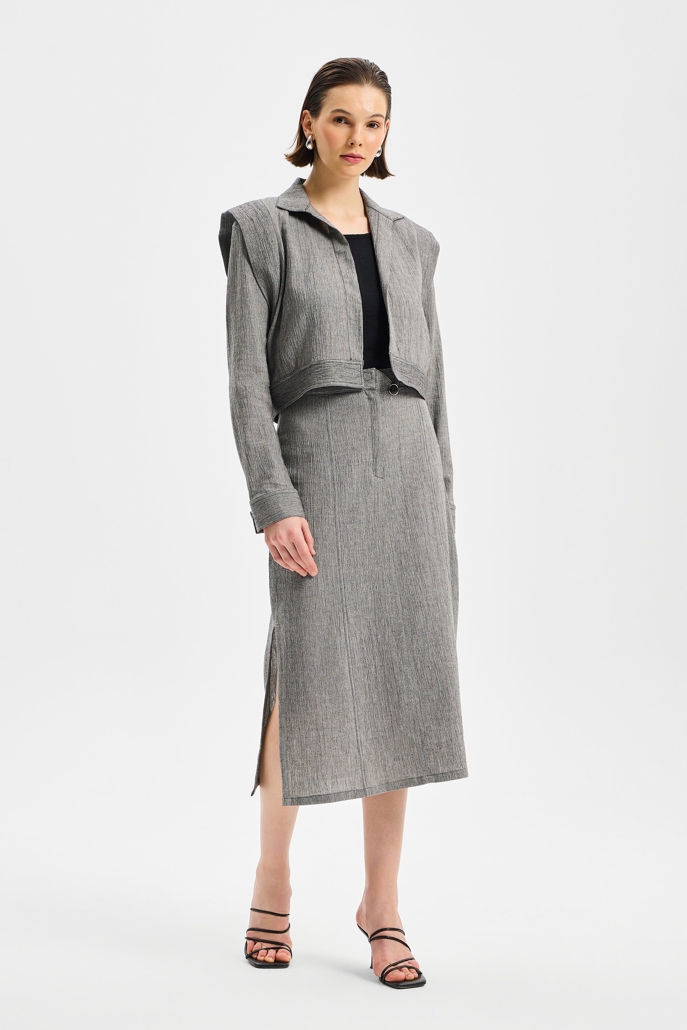 Frame Kadın Kısa Ceket Antrasit Siyah