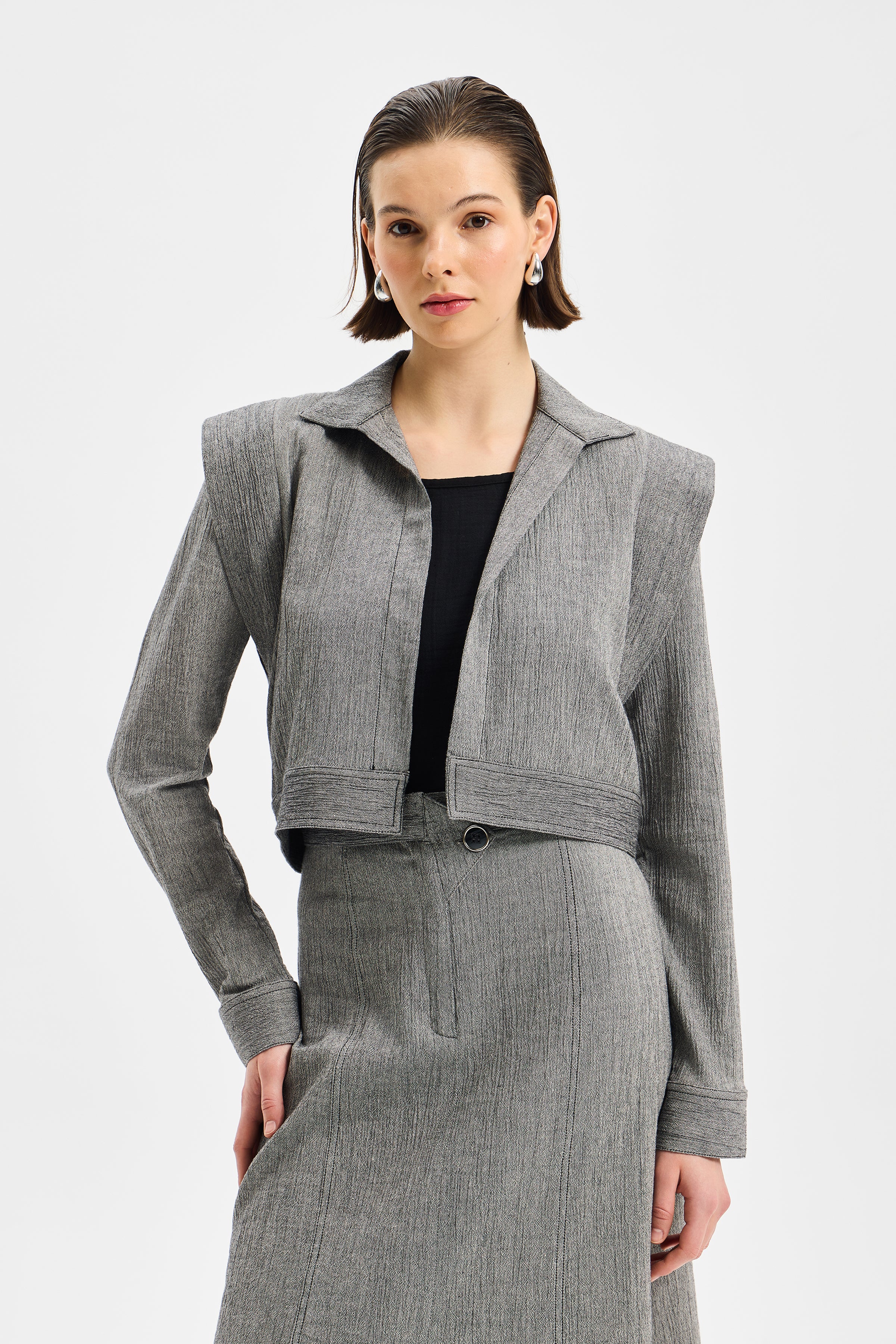 Frame Kadın Kısa Ceket Antrasit Siyah