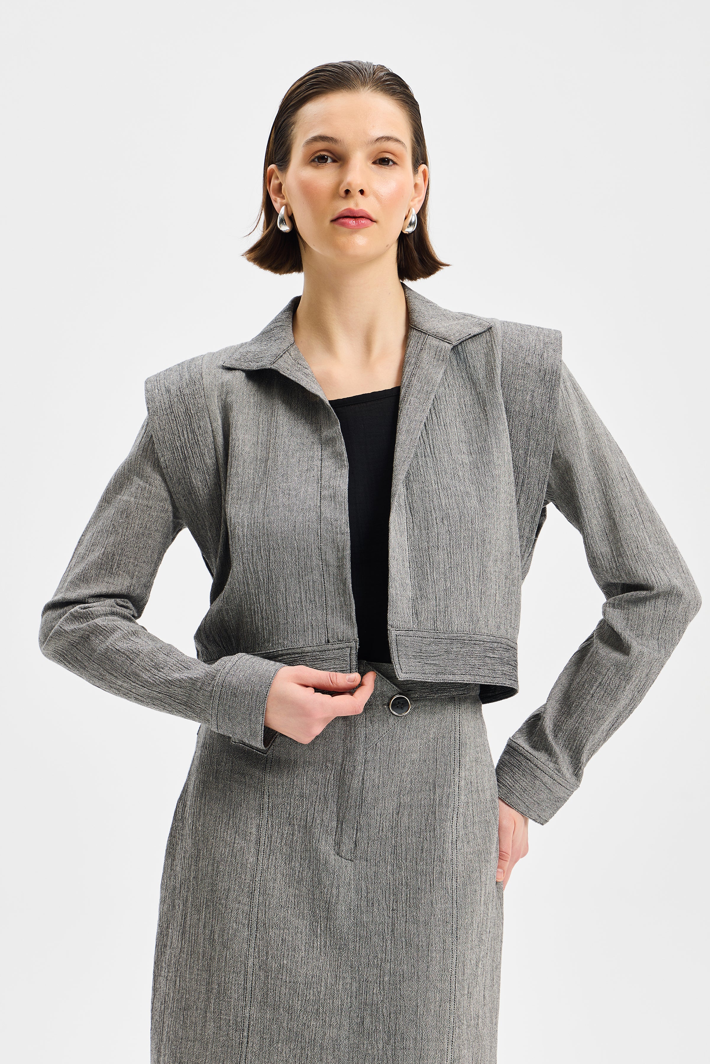 Frame Kadın Kısa Ceket Antrasit Siyah