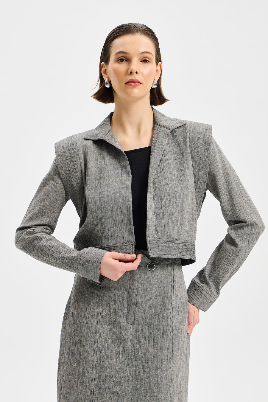 Frame Kadın Kısa Ceket Antrasit Siyah