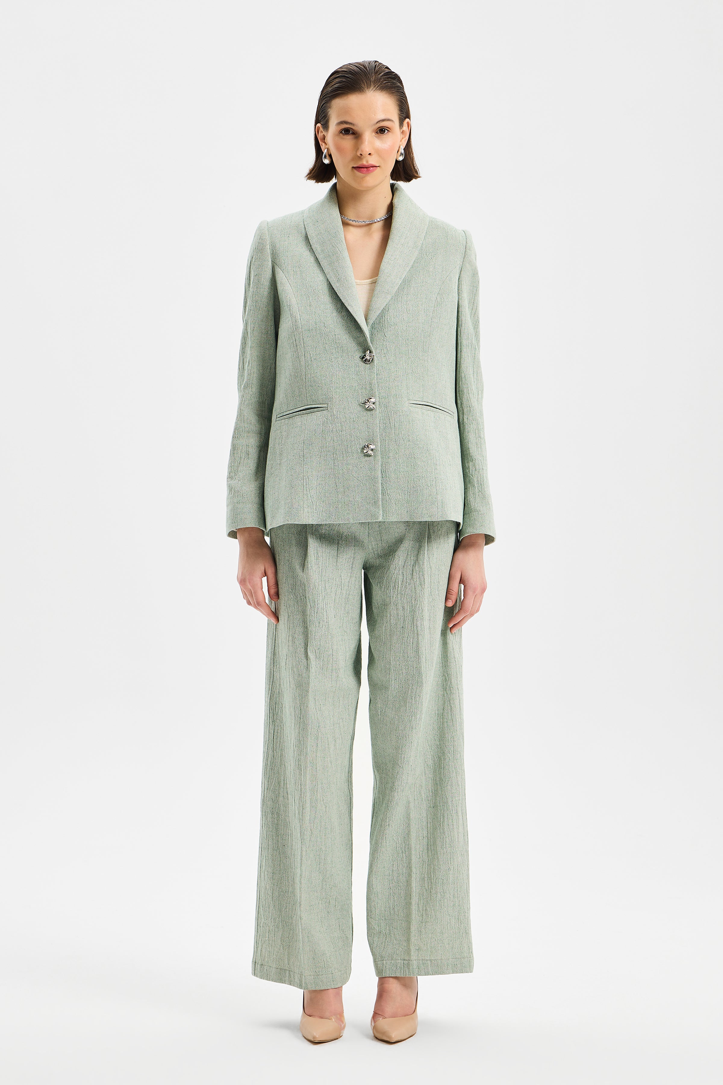 Pivot Women's Classic Pleated Trousers Mint Green