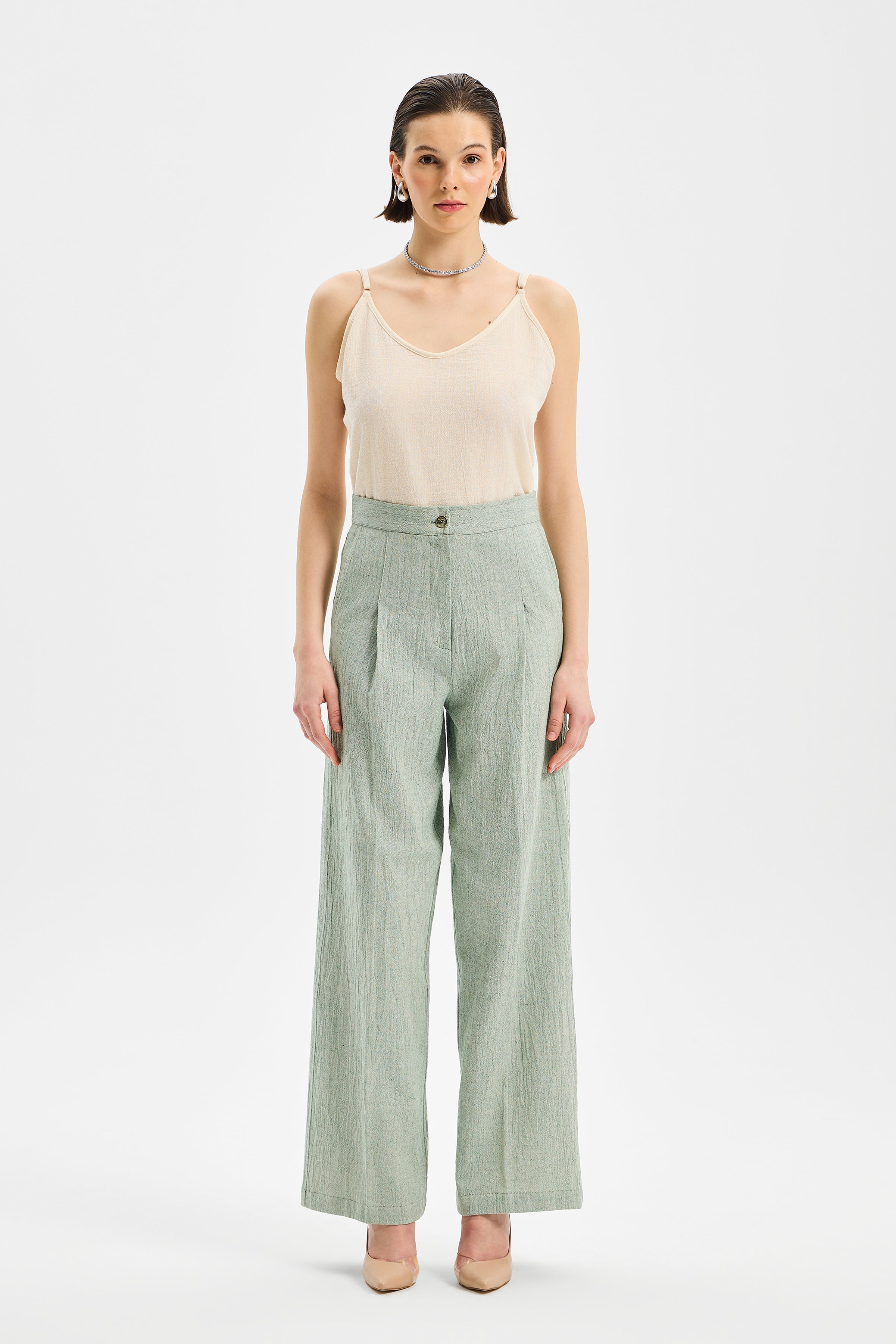 Pivot Women's Classic Pleated Trousers Mint Green