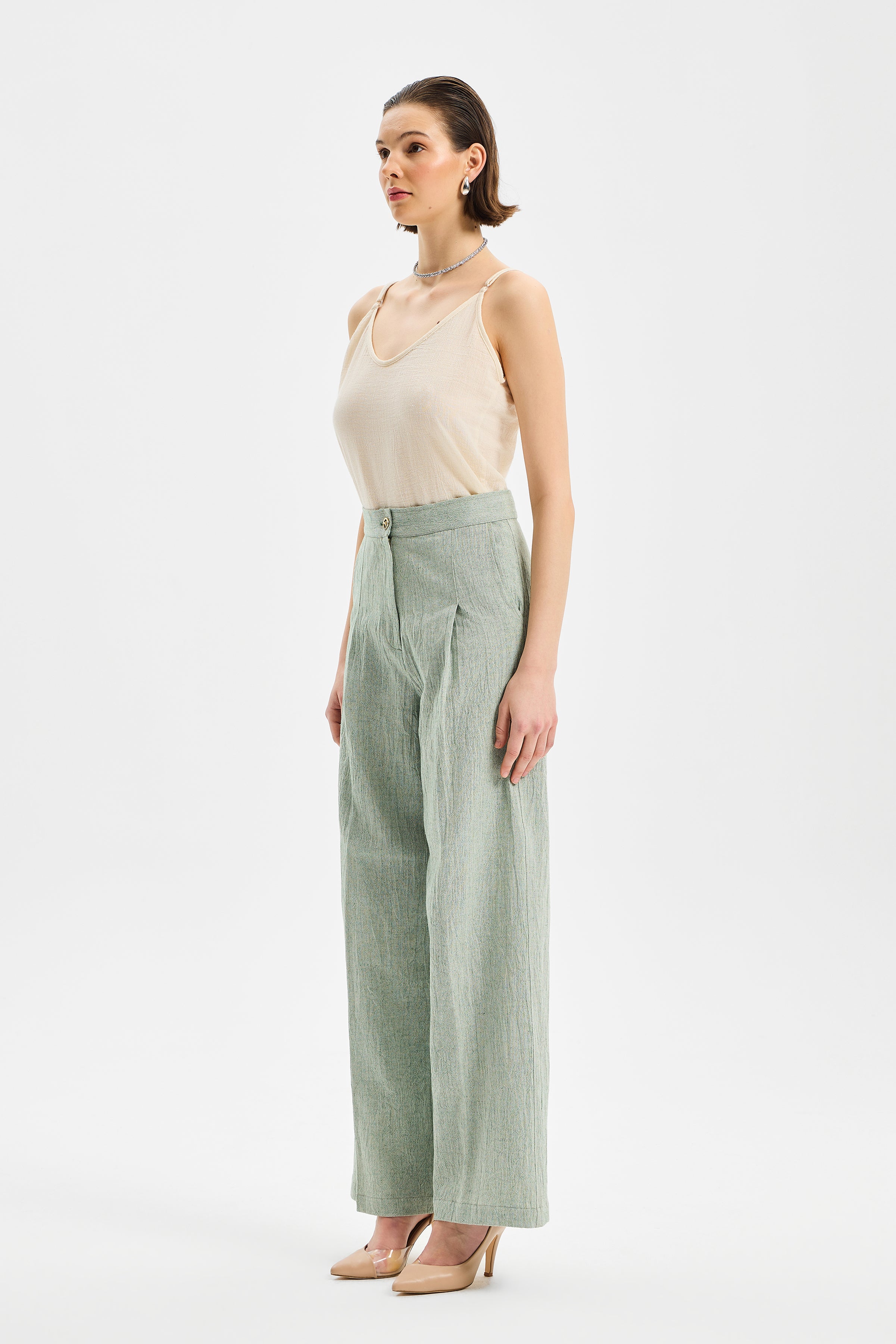 Pivot Women's Classic Pleated Trousers Mint Green
