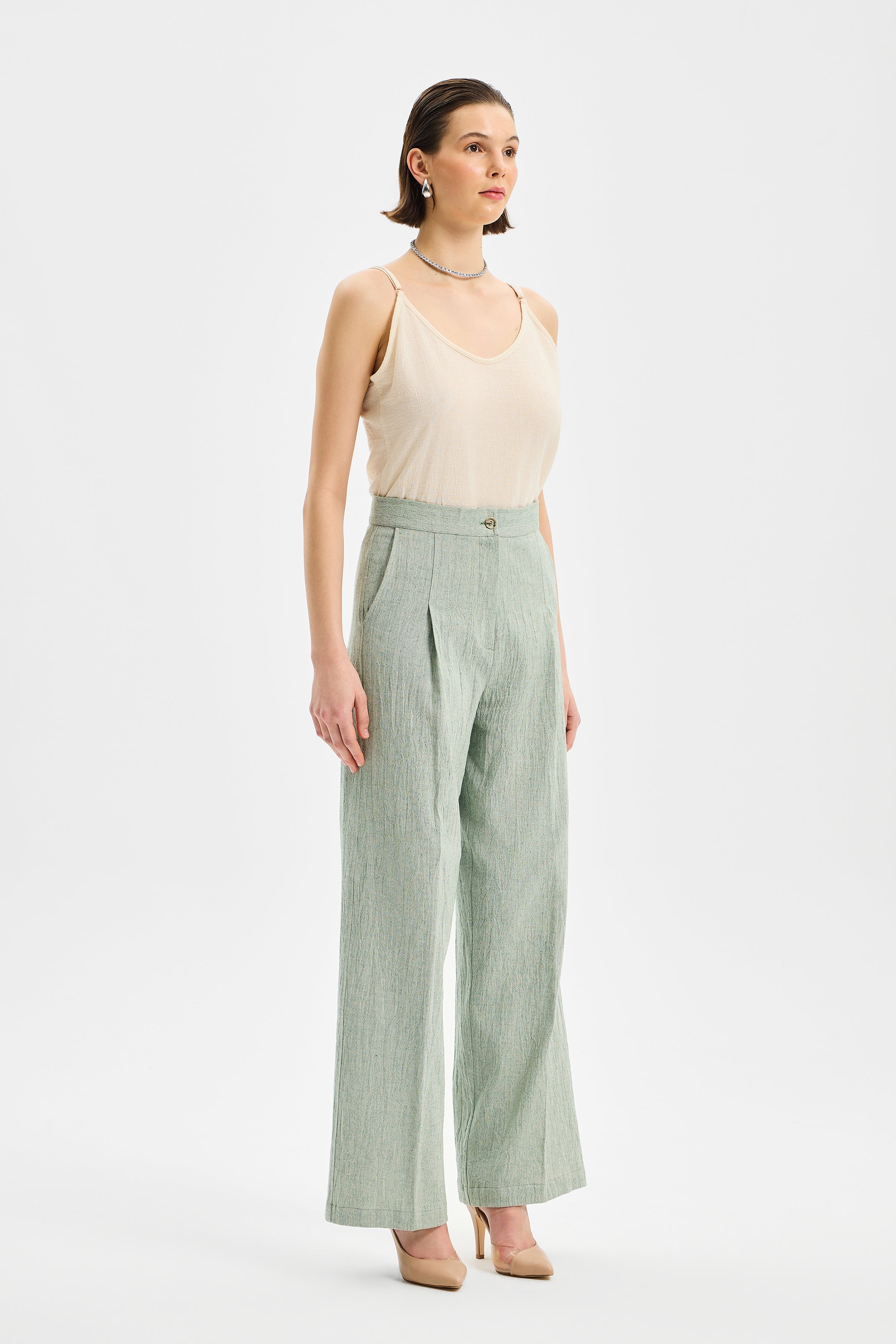 Pivot Women's Classic Pleated Trousers Mint Green