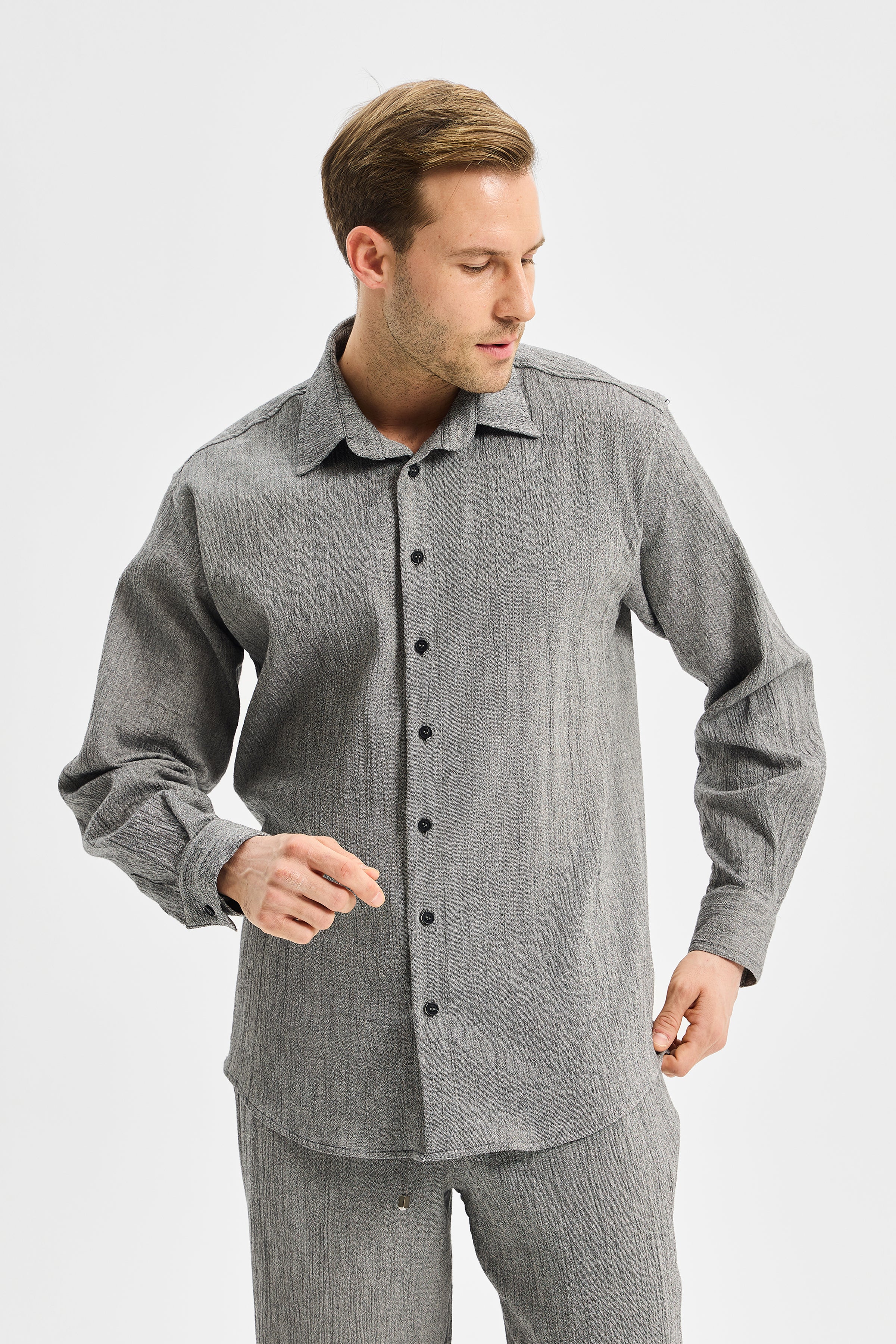 Vertex Klasik Erkek Gömlek Antrasit Siyah