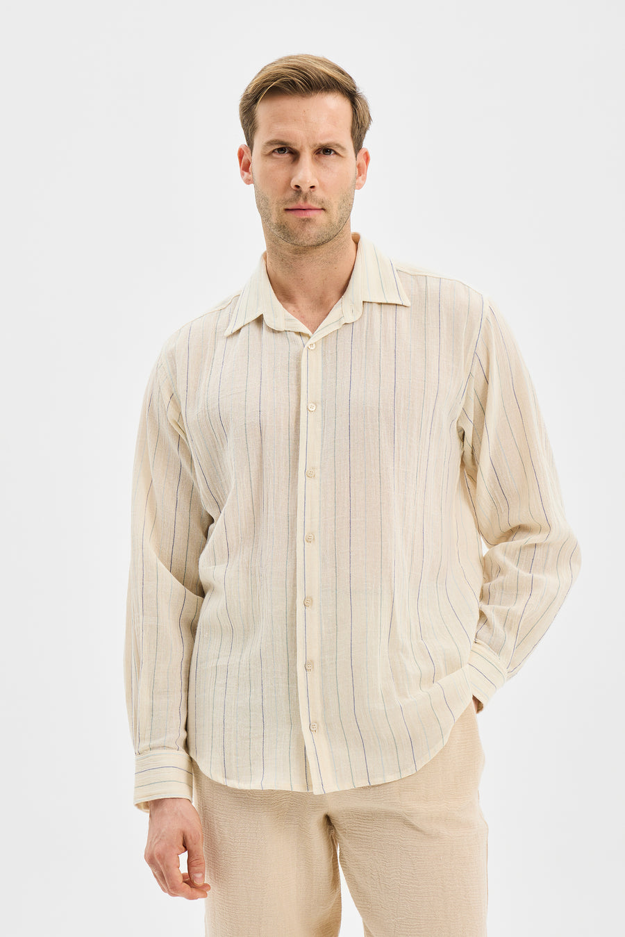 Vertex Klasik Erkek Gömlek Renkli Çizgili