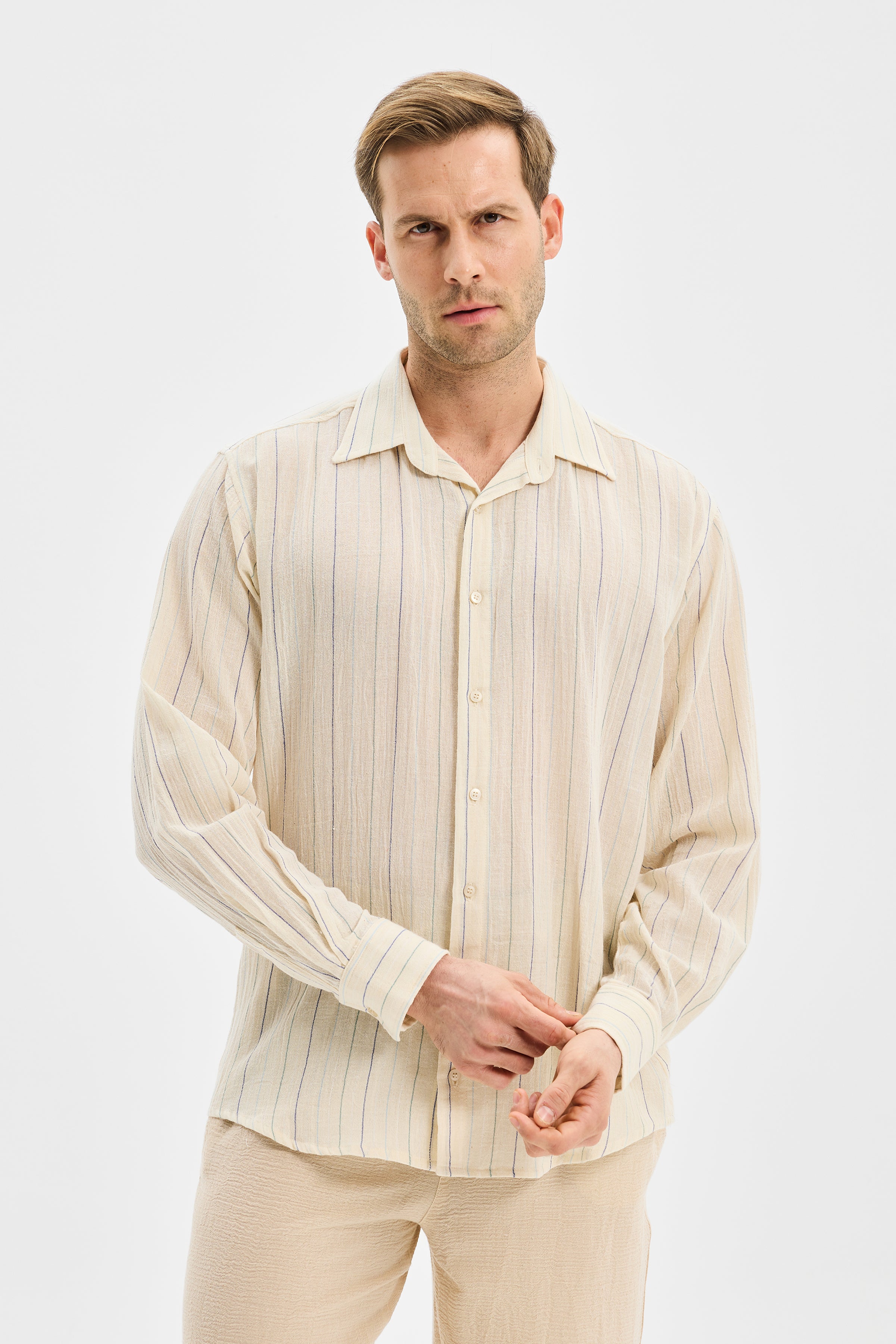 Vertex Klasik Erkek Gömlek Renkli Çizgili